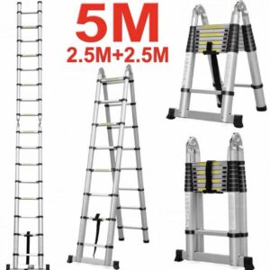 Ljestve aluminijumske dvodijelne 2,5m+2,5m 5m do 150kg nosivost